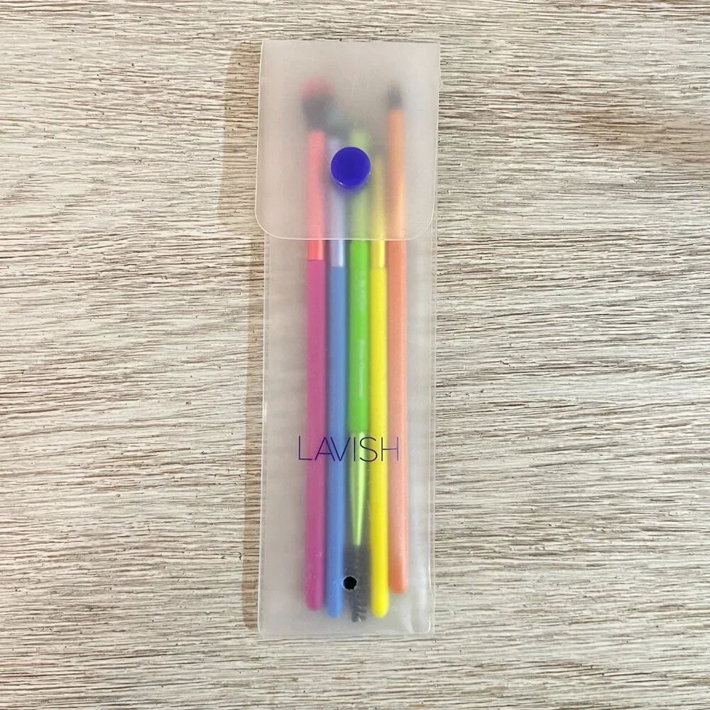 New Lavish Makeup Brush Set 5 Pc with Case Bright Neon Colors